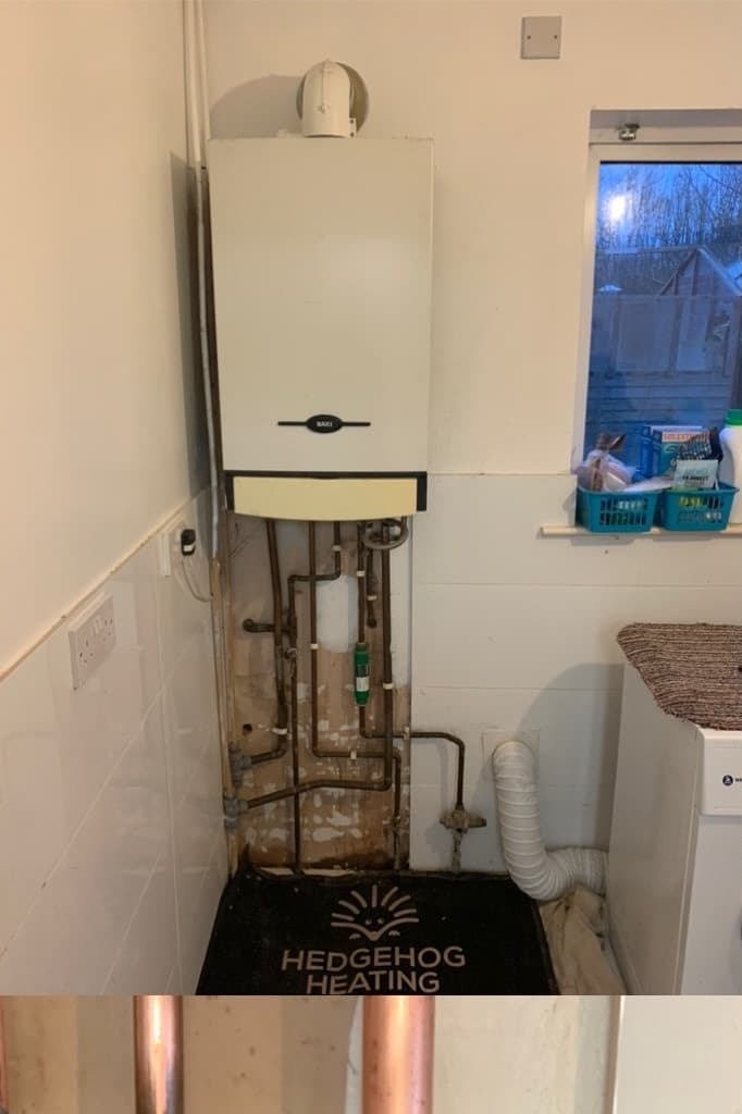 Old Baxi boiler with messy pipework before replacement by The Wetherby Plumber